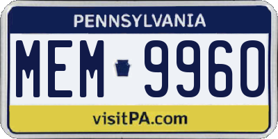 PA license plate MEM9960