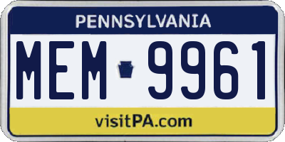 PA license plate MEM9961