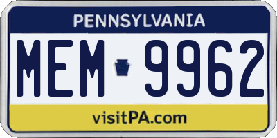 PA license plate MEM9962