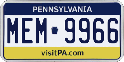 PA license plate MEM9966
