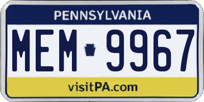 PA license plate MEM9967