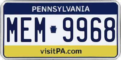 PA license plate MEM9968
