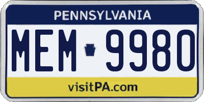 PA license plate MEM9980