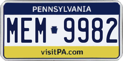PA license plate MEM9982