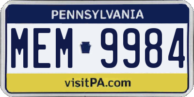 PA license plate MEM9984