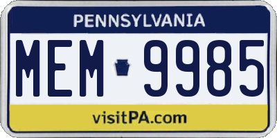 PA license plate MEM9985