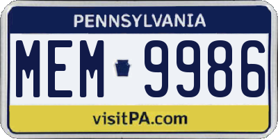 PA license plate MEM9986