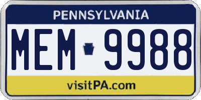 PA license plate MEM9988