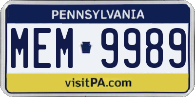 PA license plate MEM9989