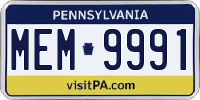 PA license plate MEM9991