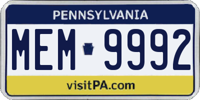 PA license plate MEM9992