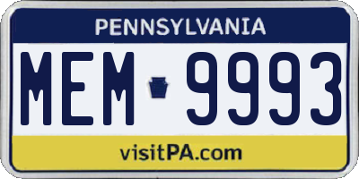 PA license plate MEM9993