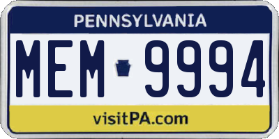 PA license plate MEM9994