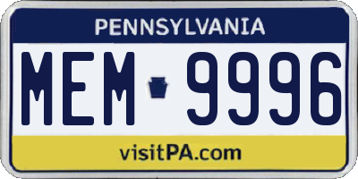 PA license plate MEM9996