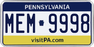 PA license plate MEM9998