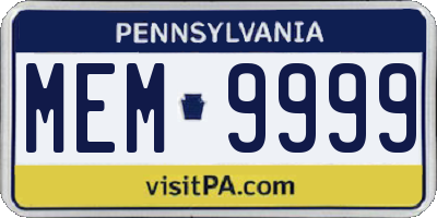 PA license plate MEM9999