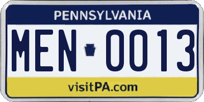 PA license plate MEN0013