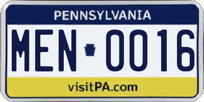PA license plate MEN0016