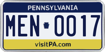 PA license plate MEN0017