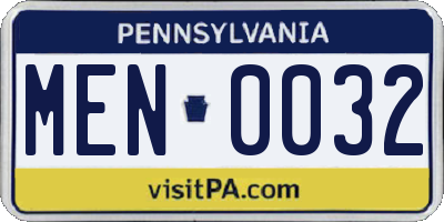 PA license plate MEN0032