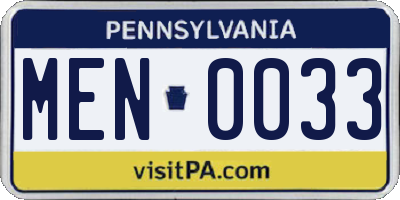 PA license plate MEN0033