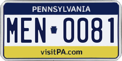 PA license plate MEN0081