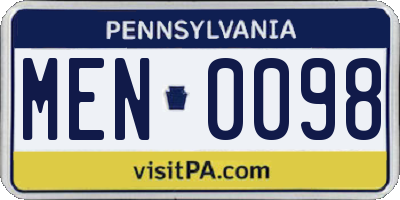 PA license plate MEN0098