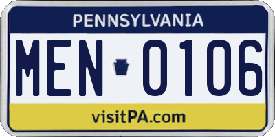 PA license plate MEN0106