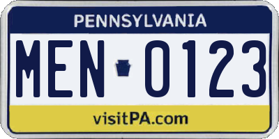 PA license plate MEN0123