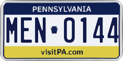 PA license plate MEN0144