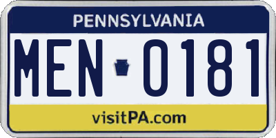 PA license plate MEN0181