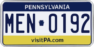 PA license plate MEN0192