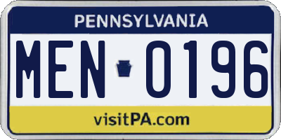 PA license plate MEN0196