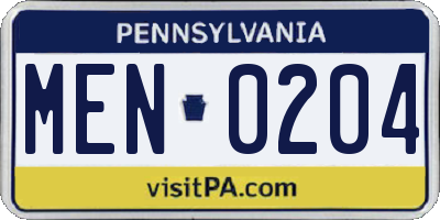 PA license plate MEN0204