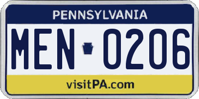 PA license plate MEN0206