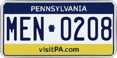 PA license plate MEN0208