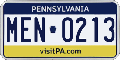 PA license plate MEN0213