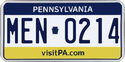 PA license plate MEN0214
