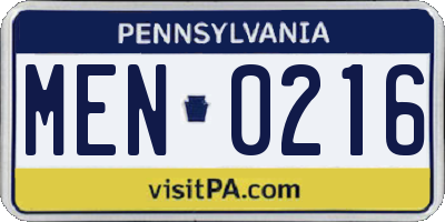 PA license plate MEN0216
