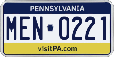 PA license plate MEN0221