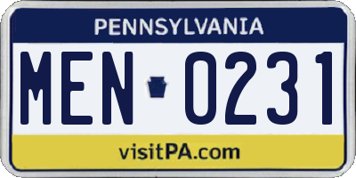 PA license plate MEN0231