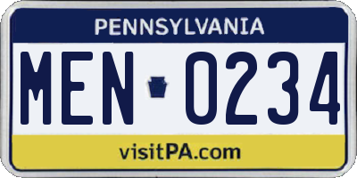 PA license plate MEN0234