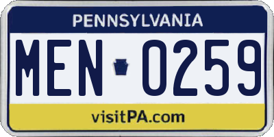 PA license plate MEN0259