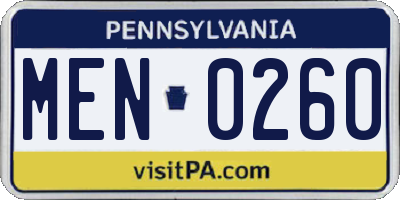PA license plate MEN0260