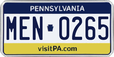PA license plate MEN0265