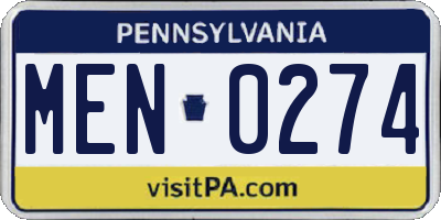 PA license plate MEN0274