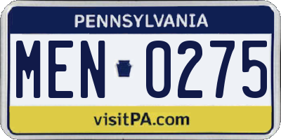 PA license plate MEN0275