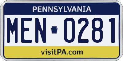 PA license plate MEN0281