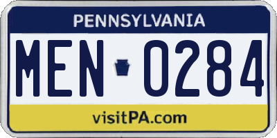 PA license plate MEN0284