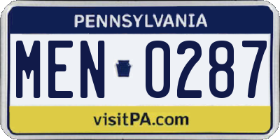 PA license plate MEN0287